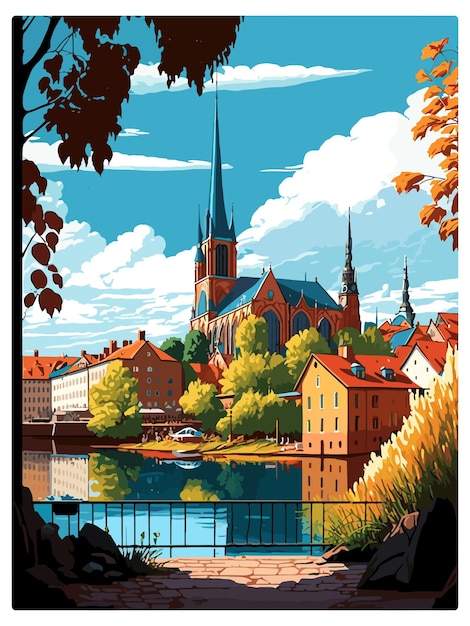 Linkoping Szwecja Vintage Travel Poster Souvenir Postcard Portret Malarstwo Ilustracja WPA