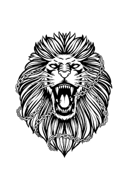 Lion Roars Chained Outline Wektor Projektowania Logo