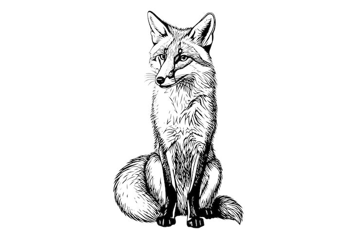 Wektor lis siedzi ręcznie rysowane tuszem szkic grawerowanie ilustracji wektorowych w stylu vintage