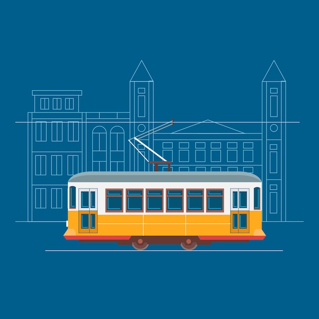Lisbon Tramwaj Na Ulicy Ilustracji