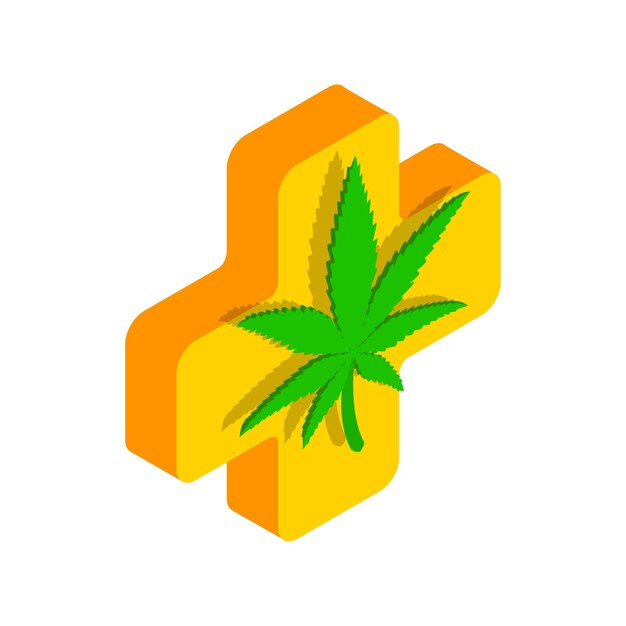 Plik wektorowy liść marihuany z ikoną krzyża w izometrycznym stylu 3d na białym tle