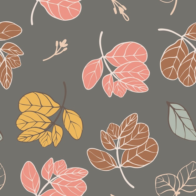 Plik wektorowy liście jednolity wzór ozdobnych liści spokój w modnych odcieniach szarego tła ilustracji wektorowych