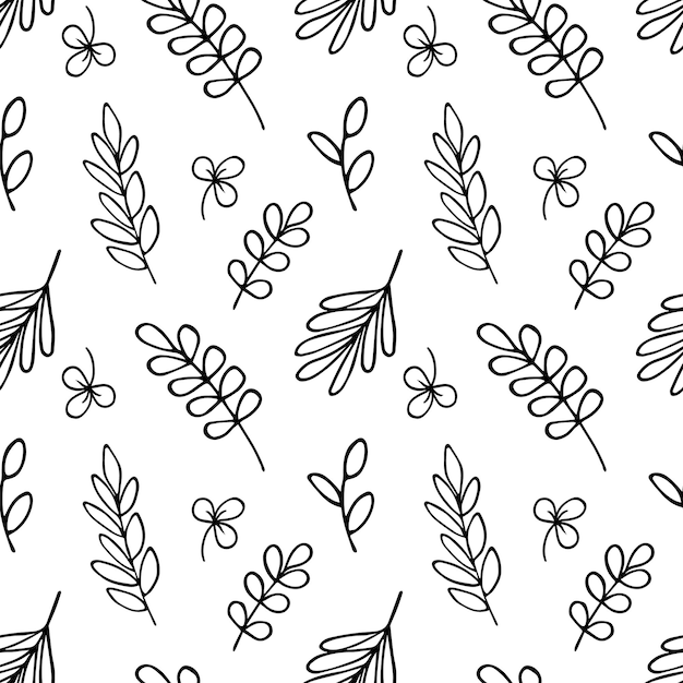 Liście wzór Handdrawn tło z liśćmi w stylu doodle
