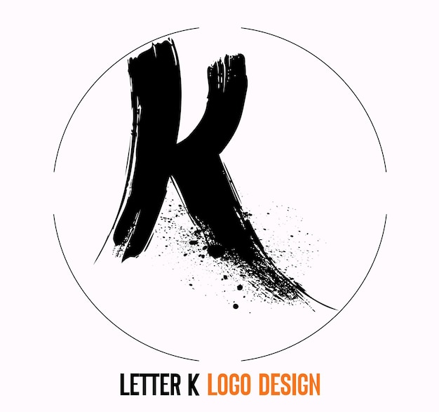 Plik wektorowy list farby symbol obrysu kk pociągnięcie pędzla list logo design czarna farba logo list ikona k