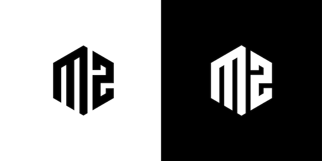 Plik wektorowy list mz wielokąt sześciokątny minimalny projekt logo na czarno-białym tle