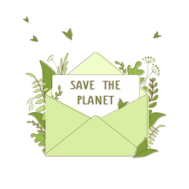 List W Zielonej Kopercie Z Liśćmi Save The Planet