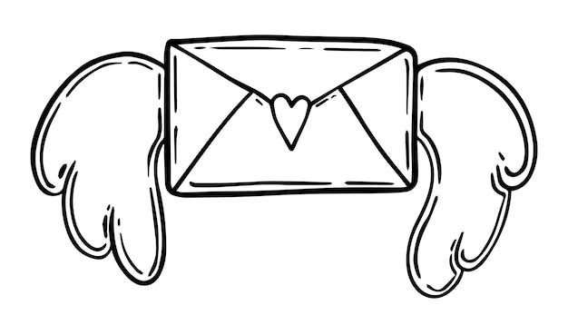 Plik wektorowy list z sercem z doodle skrzydła liniowe