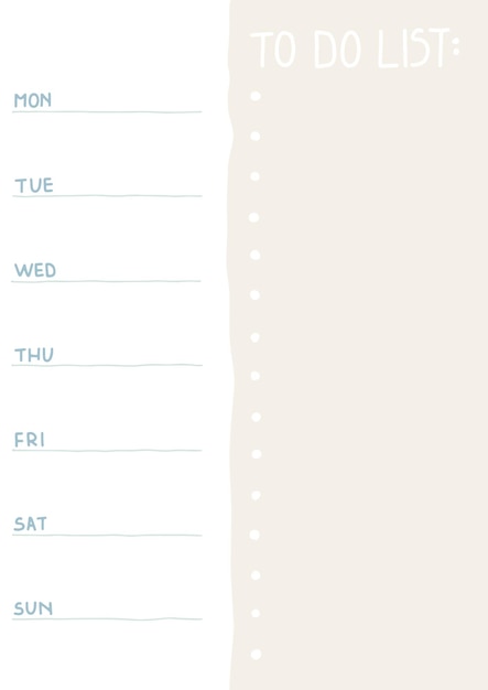 Lista Rzeczy Do Zrobienia Z Miejscem Na Notatki We Wszystkie Dni Tygodnia Dla Planisty.