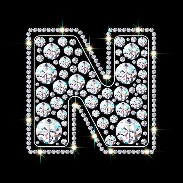 Plik wektorowy litera alfabetu n wykonana z jasnych, błyszczących diamentów