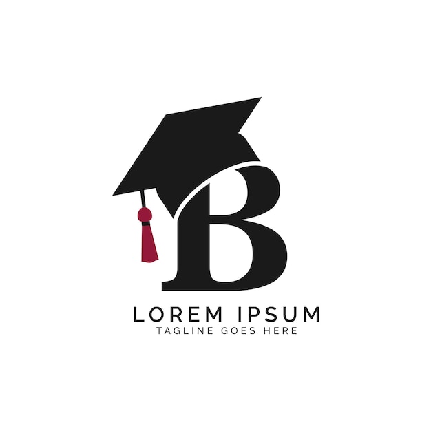 Litera B z logo kapelusza absolwentów alfabet B ikona kapelusza edukacyjnego