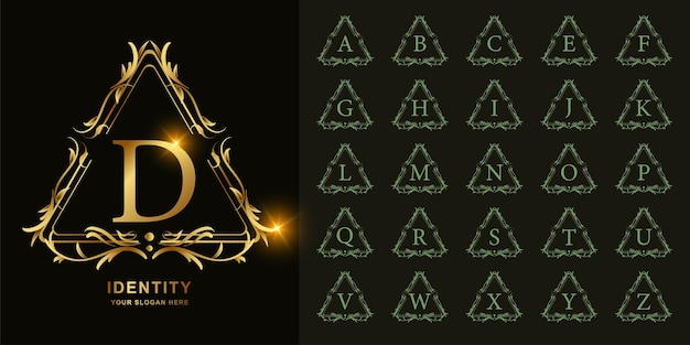 Litera D Lub Kolekcja Początkowy Alfabet Z Luksusowym Ornamentem Kwiatowy Rama Złoty Szablon Logo.