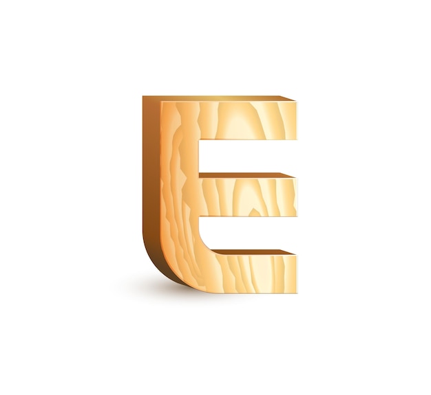 Plik wektorowy litera e na białym tle geometryczna czcionka tekstury drewna 3d drewniane materiały typu symbole alfabetu ilustracje wektorowe