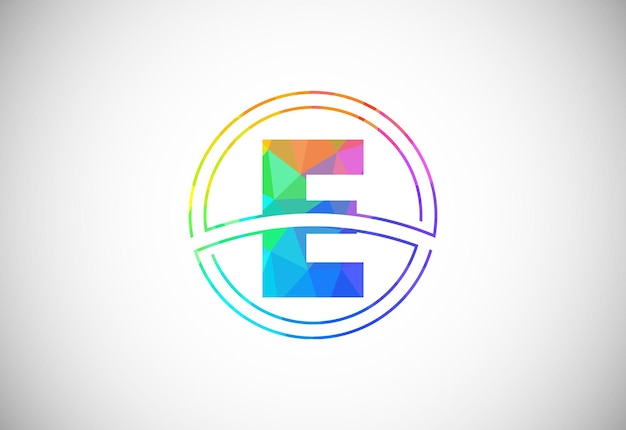 Plik wektorowy litera e w stylu low poly z ramką koła graficzny symbol alfabetu dla tożsamości firmy