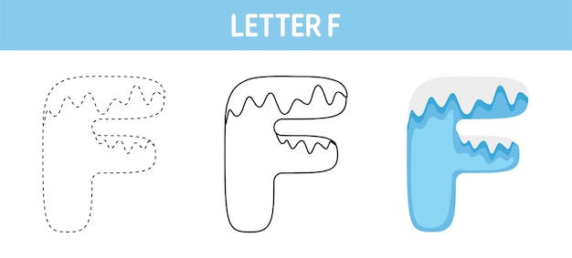 Plik wektorowy litera f arkusz śledzenia i kolorowania śniegu dla dzieci