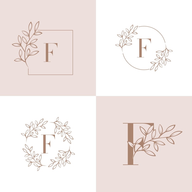 Litera f logo z elementem liści orchidei