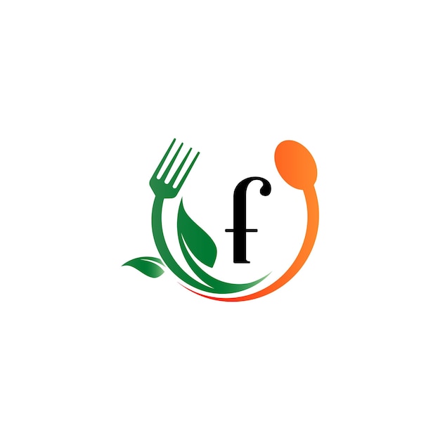 Litera F Monogram Projekt Streszczenie Szablon Wektor Jedzenie Na Białym Tle świeża żywność Warzywa Logo Zdrowe F