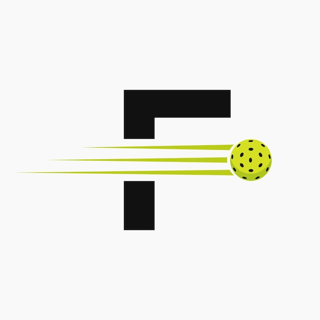 Litera F Pickleball Logo Symbol Marynowana Piłka Logotyp Wektor Szablon