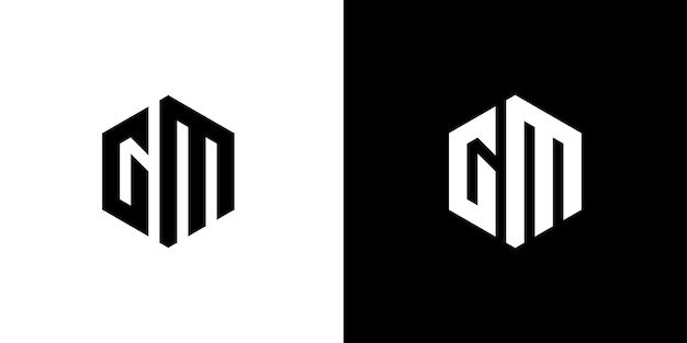Plik wektorowy litera gm wielokąt sześciokątny, minimalny i profesjonalny projekt logo na czarno-białym tle