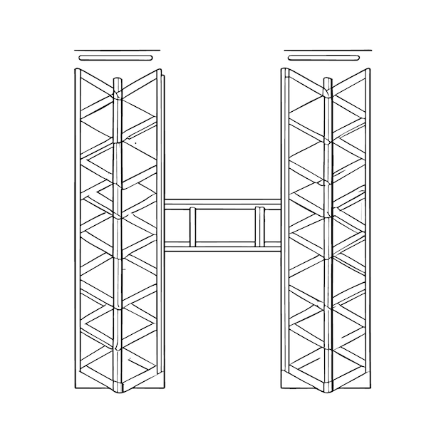 Plik wektorowy litera h wykonana z konstrukcyjnych stalowych prętów zbrojeniowych ilustracji wektorowych grafik liniowych