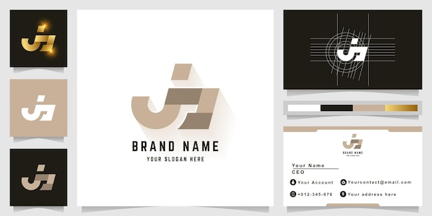 Litera jb lub js monogram logo z projektem wizytówki