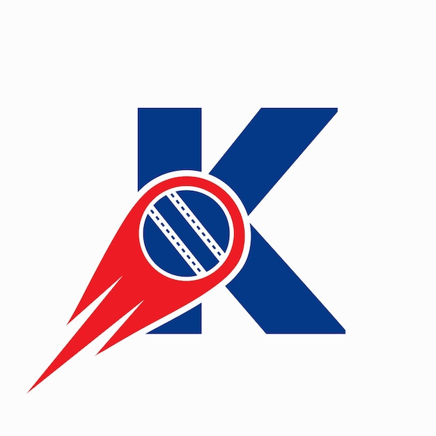 Plik wektorowy litera k cricket logo concept z ruchomą ikoną piłki dla cricket club symbol cricketer sign