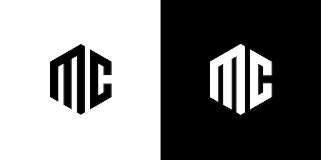 Plik wektorowy litera mc wielokąt sześciokątny minimalny i modny profesjonalny projekt logo na czarno-białym tle