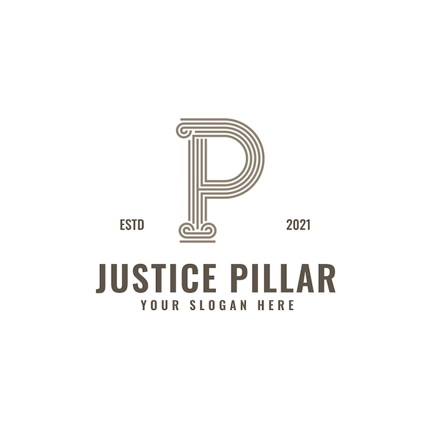 Litera P Logo Justice And Law Firm Filar Bold Professional Line Art