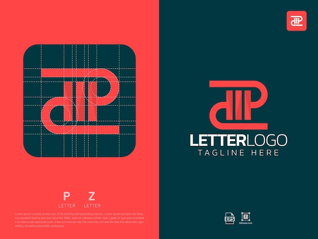 Plik wektorowy litera pz monogram początkowe logo geometryczne nowoczesne gradientowe logo siatki