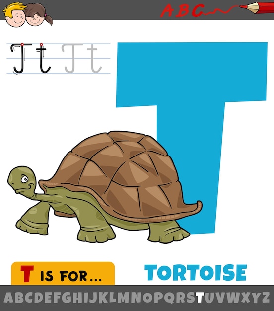 Litera T Z Alfabetu Z Postacią żółwia Kreskówka