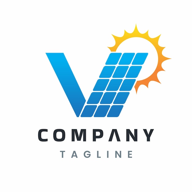 Litera V Logo energii słonecznej Projektowanie paneli słonecznych