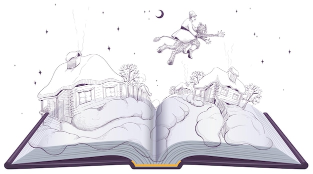Plik wektorowy literatura ukraińska otwarta książka ilustracja wieczory na farmie w pobliżu dikanka wektor kreskówka