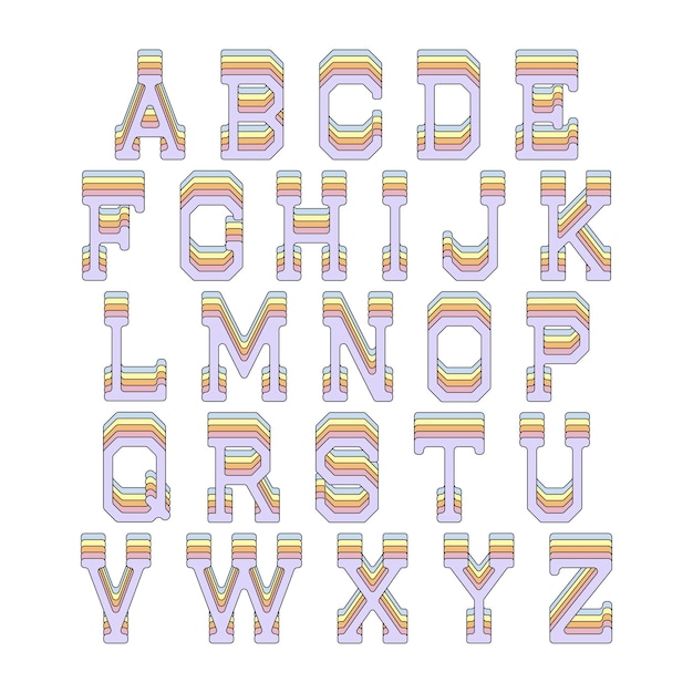 Litery alfabetu 3d izometryczny efekt z wzorem tęczy. Ilustracja wektorowa.