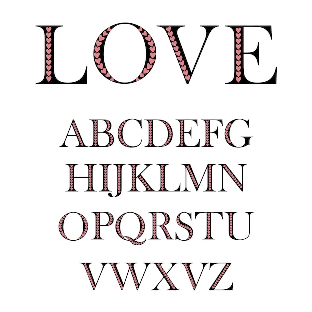 Plik wektorowy litery alfabetu miłość projekt tekstu tło szkoły wyświetlanie graficzne alfabet ilustracji wektorowych