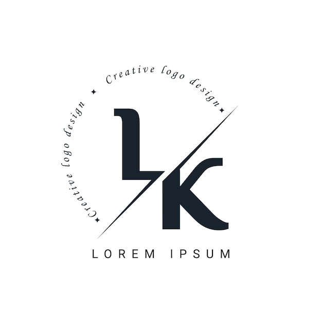 Plik wektorowy lk letter logo design z kreatywnym wycinkiem kreatywny projekt logo