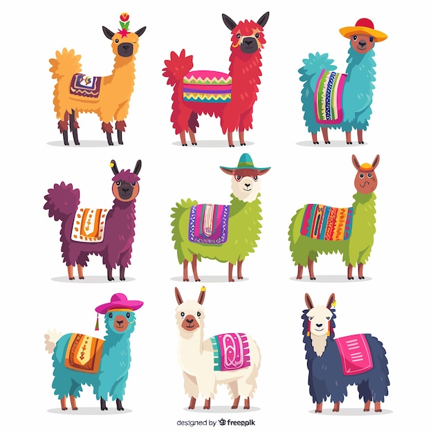 Llamacartoon_alpaca_lama_funny_animal Set