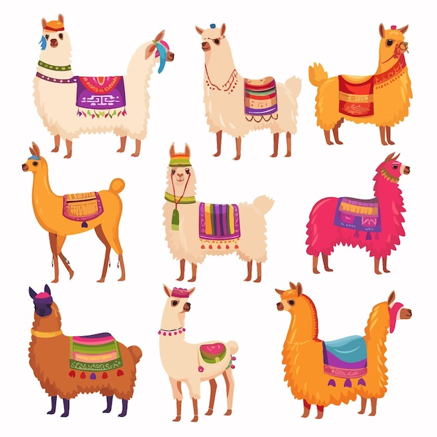 Plik wektorowy llamacartoon_alpaca_lama_funny_animal set