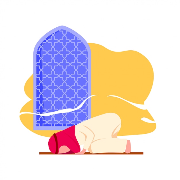 Lllustration Arabian Man Practicing Sujood