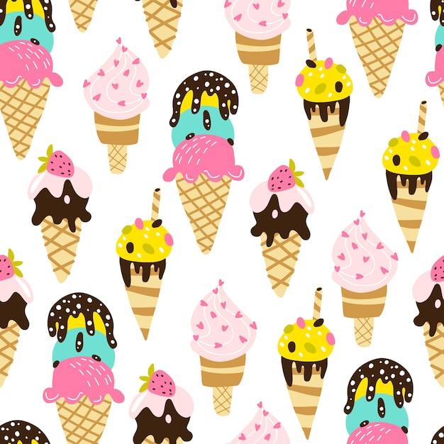 Lody bez szwu deseń Modny nowoczesny wektor handdrawn ilustracje mrożonych słodyczy w innej formie
