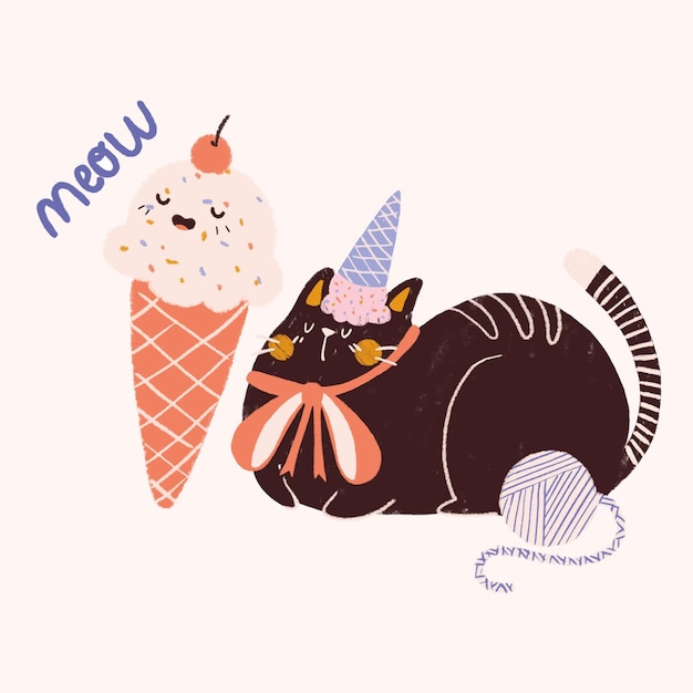 Plik wektorowy lody i ilustracja ładny kot