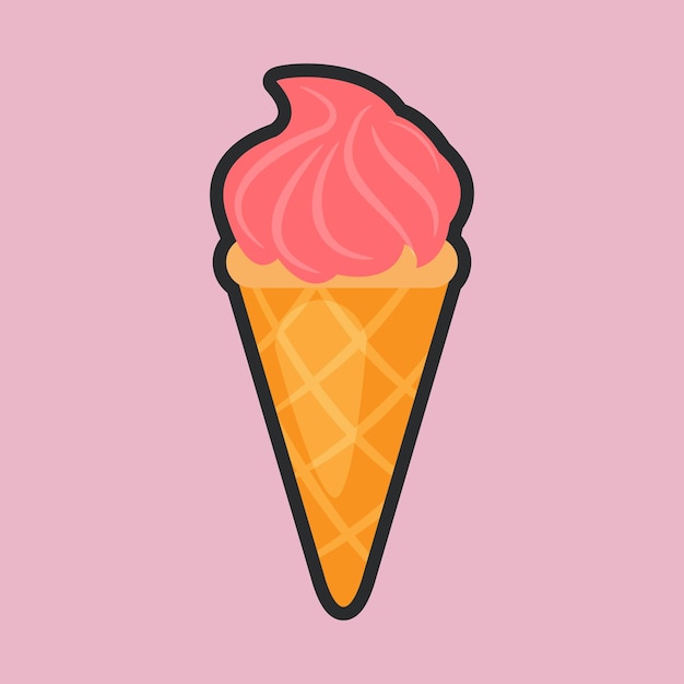 Lody truskawkowe z konturem płaskim wektorowym