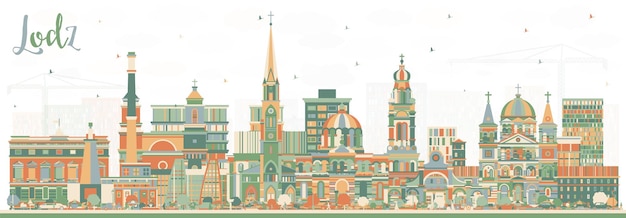 Plik wektorowy lodz polska skyline miasta z kolorowymi budynkami ilustracja lodz krajobraz miasta z punktami orientacyjnymi podróże biznesowe i turystyka koncepcja z historyczną architekturą