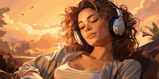 Plik wektorowy lofi dziewczyna leżąca na łóżku gładka atmosfera hip hop miękkie kolory miękkie światła wektor płaskie jasne kolory
