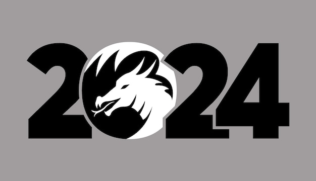 Plik wektorowy logo 2024 z smokiem ikona z symbolem roku prosty, nowoczesny i zwięzły projekt