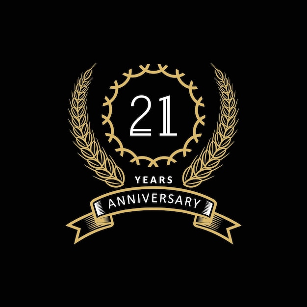 Logo 21. Rocznicy Ze Złoto-białą Ramką I Kolorem Na Czarnym Tle