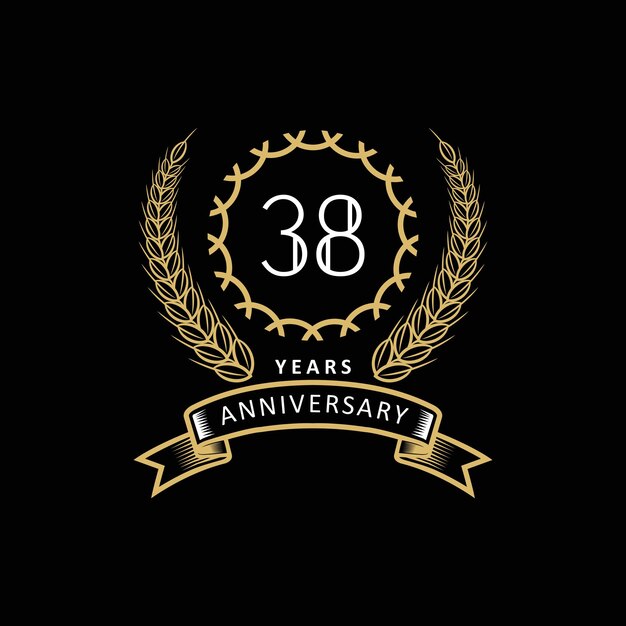 Plik wektorowy logo 38. rocznicy ze złotą i białą ramką i kolorem na czarnym tle