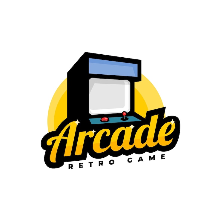 Wektor logo automatu do gier w stylu retro. dobre dla każdej firmy z motywem gry retro.