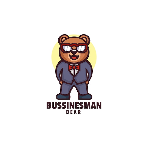 Logo Biznesmen Niedźwiedź Maskotka Stylu Cartoon