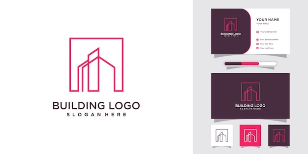 Logo Budowlane Do Budowy Biznesu W Stylu Linii I Projektowania Wizytówek Premium Wektorów