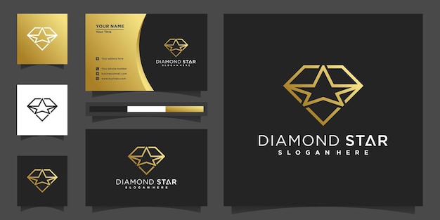 Logo Diamentowej Gwiazdy Z Koncepcją Złotych Kolorów Gradientu I Projektem Wizytówek Premium Vecto