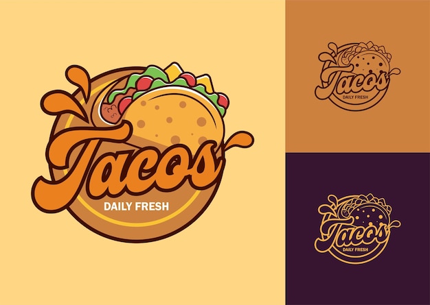 Plik wektorowy logo dla taco codziennie świeże logo z napisem taco na baner retro vintage